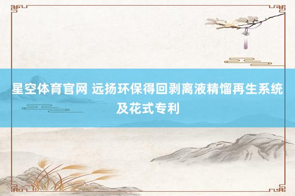 星空体育官网 远扬环保得回剥离液精馏再生系统及花式专利